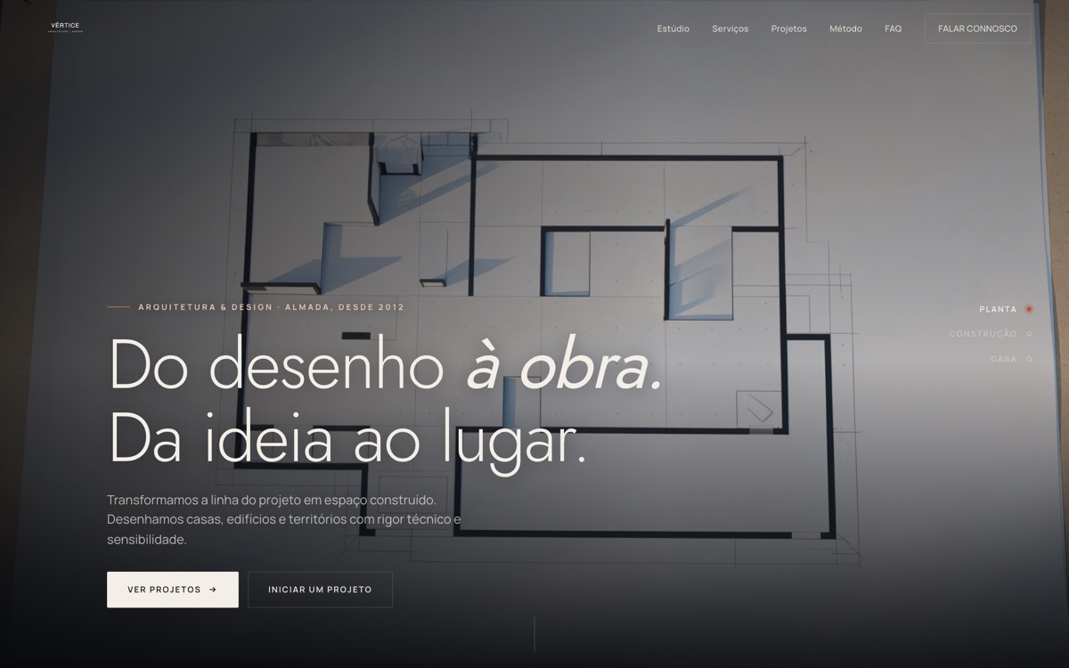 Interface do sistema Vértice, na área de arquitetura